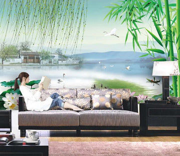 3D Bamboo Willow Lotus Wallpaper AJ Wallpaper 1 