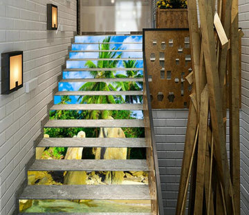 3D Beach Stones And Trees 122 Stair Risers Wallpaper AJ Wallpaper 