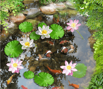 3D Small Lotus Pond Floor Mural Wallpaper AJ Wallpaper 2 