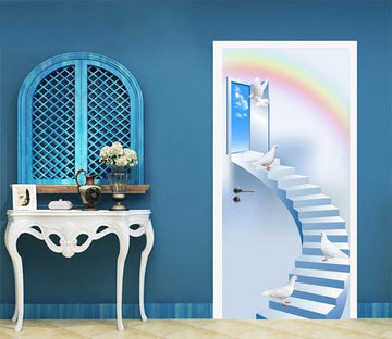 3D Sky Stairs Birds Rainbow 91 Door Mural Wallpaper AJ Wallpaper 