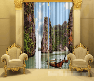 3D Sea Mountains Lake 1186 Curtains Drapes Wallpaper AJ Wallpaper 