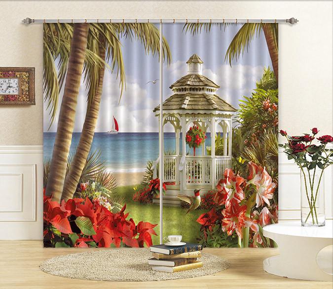 3D Beach Pavilion Curtains Drapes Wallpaper AJ Wallpaper 