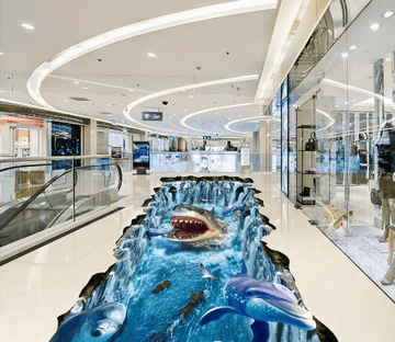 3D Shark And Dolphins Floor Mural Wallpaper AJ Wallpaper 2 