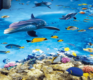 3D Dancing Fish Floor Mural Wallpaper AJ Wallpaper 2 