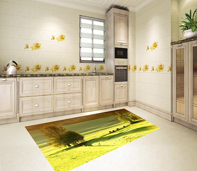 3D Green Ranch Horses 511 Kitchen Mat Floor Mural Wallpaper AJ Wallpaper 