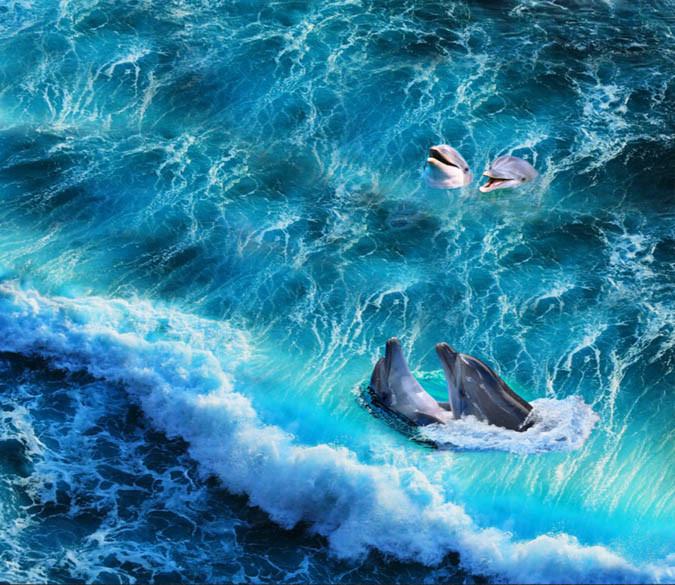3D Wave And Dolphins Floor Mural Wallpaper AJ Wallpaper 2 