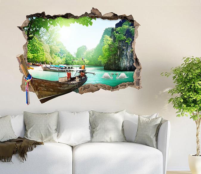 3D Sea Bay Boats 40 Broken Wall Murals Wallpaper AJ Wallpaper 