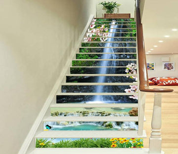 3D Waterfalls And Flowers 666 Stair Risers Wallpaper AJ Wallpaper 