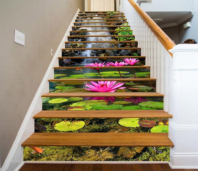 3D Beautiful Water Lily 1604 Stair Risers Wallpaper AJ Wallpaper 