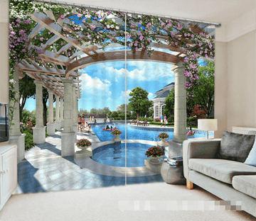 3D Swimming Pool Flowers 1348 Curtains Drapes Wallpaper AJ Wallpaper 