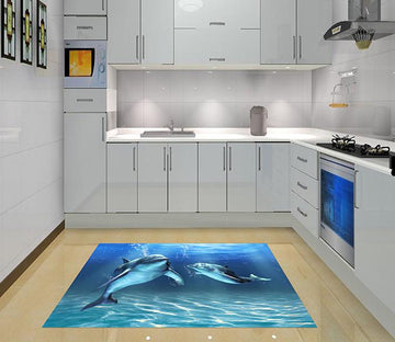 3D Sea Dolphins Kitchen Mat Floor Mural Wallpaper AJ Wallpaper 