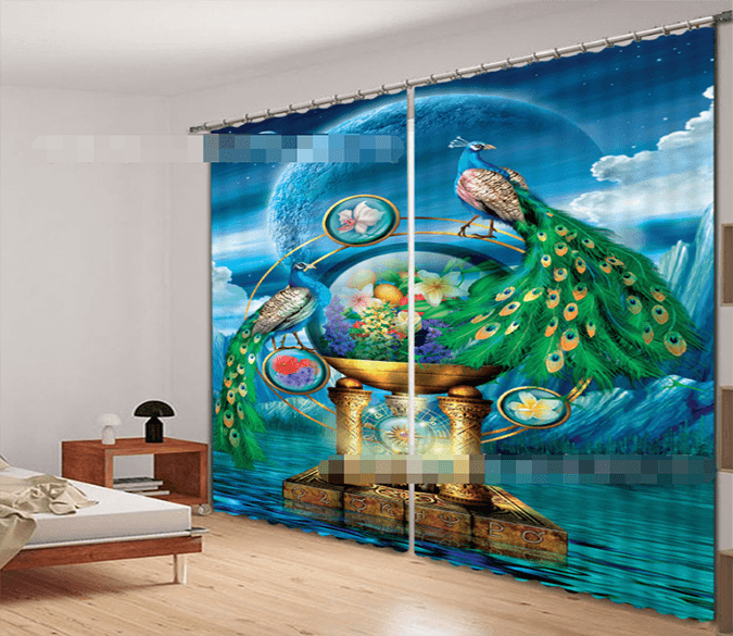 3D Peacocks And Trophy 2117 Curtains Drapes Wallpaper AJ Wallpaper 