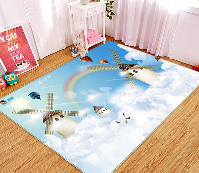 3D Rainbow Sky Windmills 203 Non Slip Rug Mat Mat AJ Creativity Home 