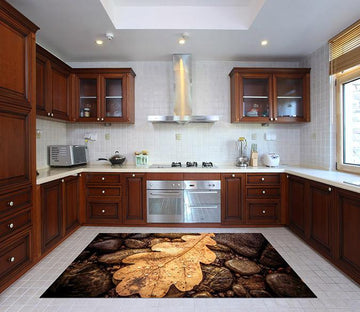 3D Stones And Leaf Kitchen Mat Floor Mural Wallpaper AJ Wallpaper 