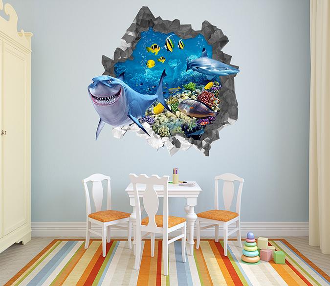 3D Blue Ocean World 83 Broken Wall Murals Wallpaper AJ Wallpaper 