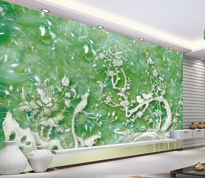 3D Jade Bird Flower 328 Wallpaper AJ Wallpaper 