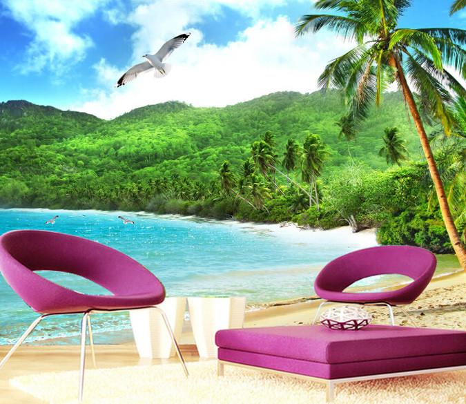 3D Ocean Beach Forest Crane Wallpaper AJ Wallpaper 1 