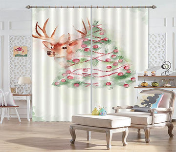 3D Christmas Tree Deer 505 Curtains Drapes Wallpaper AJ Wallpaper 