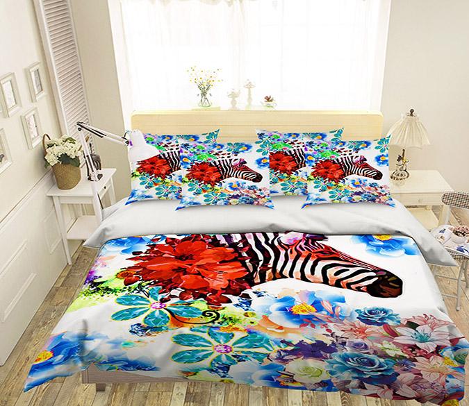 3D Flowers Zebra 144 Bed Pillowcases Quilt Wallpaper AJ Wallpaper 