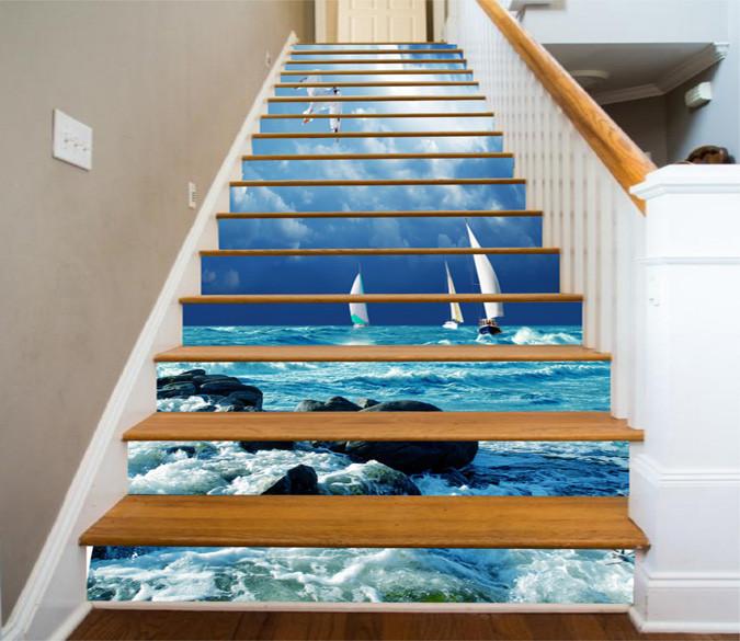 3D Sea Sailing Boats 1315 Stair Risers Wallpaper AJ Wallpaper 