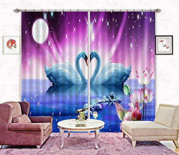 3D Romantic Swans Curtains Drapes Wallpaper AJ Wallpaper 