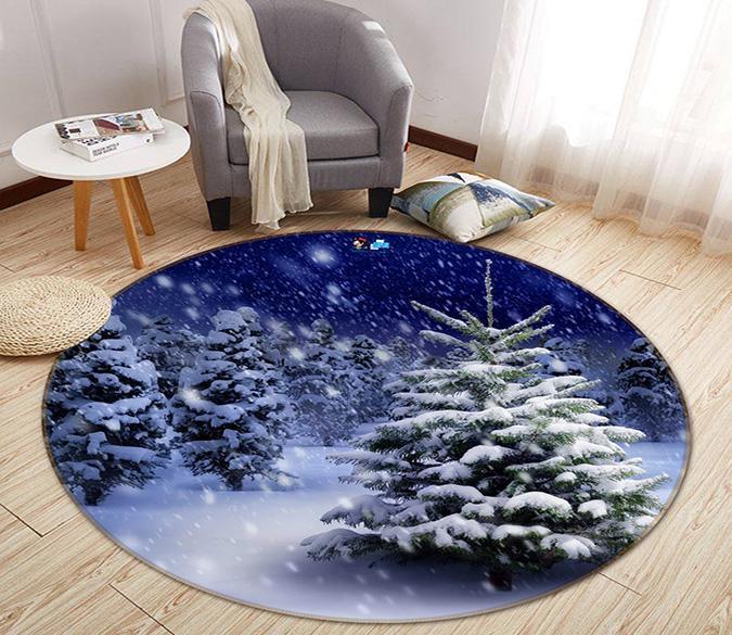 3D Snowing Forest 88 Round Non Slip Rug Mat Mat AJ Creativity Home 