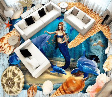 3D Mermaid Dancing Floor Mural Wallpaper AJ Wallpaper 2 
