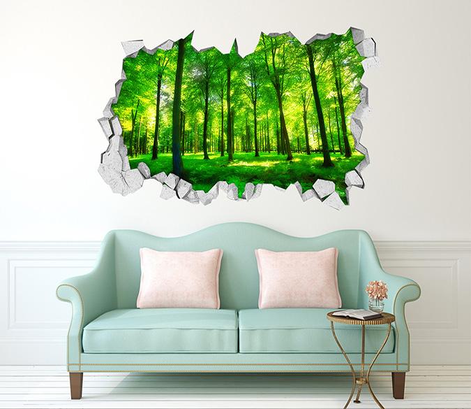 3D Green Forest Trees 093 Broken Wall Murals Wallpaper AJ Wallpaper 