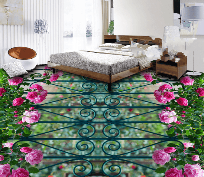 3D Iron Gate Flowers Floor Mural Wallpaper AJ Wallpaper 2 