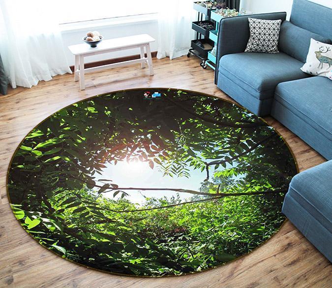 3D Forest Leaves Hole 9 Round Non Slip Rug Mat Mat AJ Creativity Home 