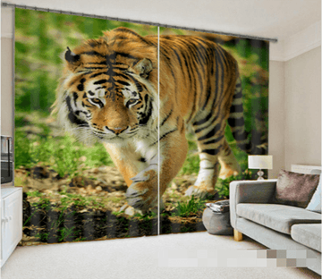 3D Lawn Tiger 1185 Curtains Drapes Wallpaper AJ Wallpaper 