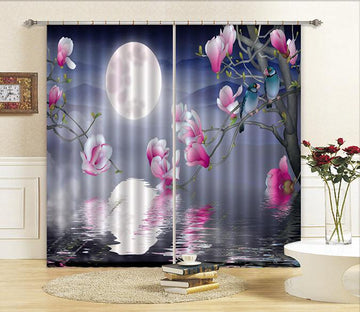 3D Bright Moon Flowers Trees Curtains Drapes Wallpaper AJ Wallpaper 