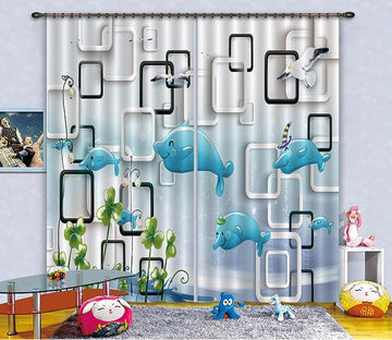 3D Cute Dolphins Curtains Drapes Wallpaper AJ Wallpaper 