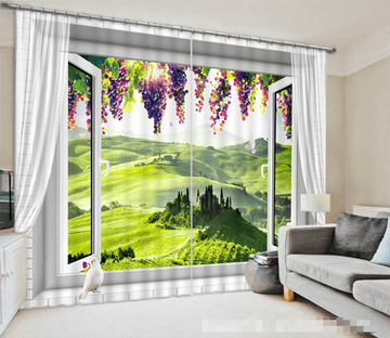 3D Window Grapes Hilly Grassland 1099 Curtains Drapes Wallpaper AJ Wallpaper 