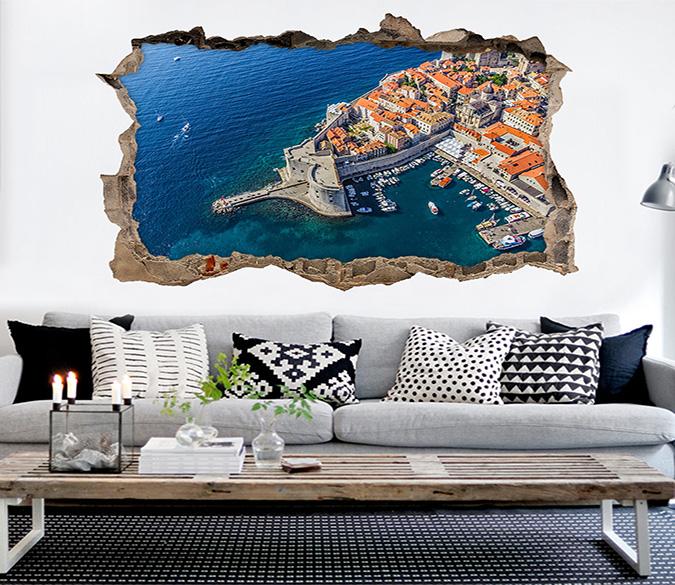 3D Seaside City 071 Broken Wall Murals Wallpaper AJ Wallpaper 