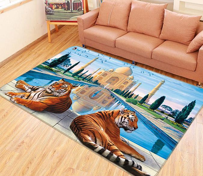 3D Taj Mahal Tigers 273 Non Slip Rug Mat Mat AJ Creativity Home 