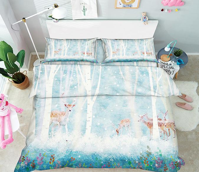 3D Trees Deer 7 Bed Pillowcases Quilt Wallpaper AJ Wallpaper 