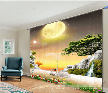 3D Sea Swans Bright Sun 1109 Curtains Drapes Wallpaper AJ Wallpaper 