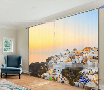 3D Santorini Island Sunset 1121 Curtains Drapes Wallpaper AJ Wallpaper 