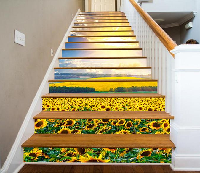 3D Sunny Sunflowers Field 914 Stair Risers Wallpaper AJ Wallpaper 
