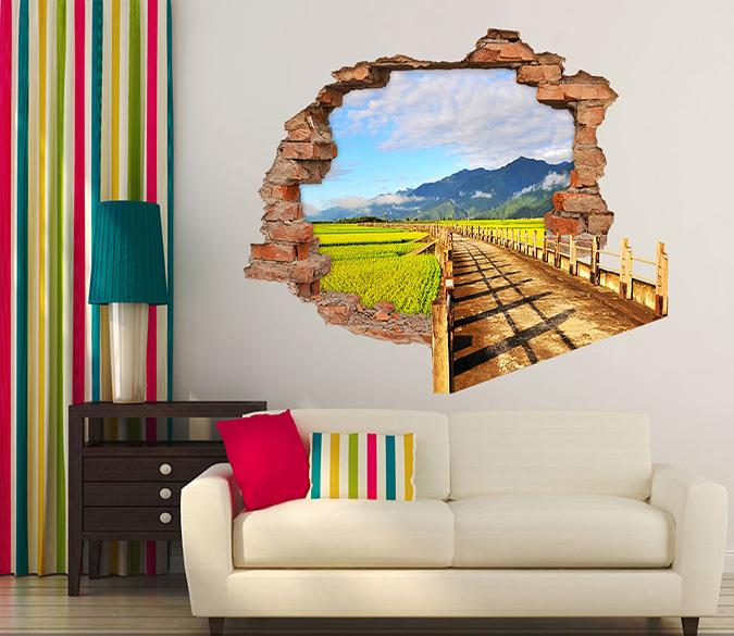 3D Farmland Road 2 Broken Wall Murals Wallpaper AJ Wallpaper 