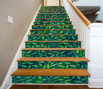 3D Green Leaves Pattern 1130 Stair Risers Wallpaper AJ Wallpaper 