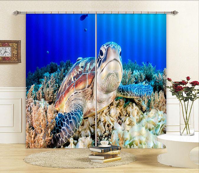 3D Seabed Turtle 142 Curtains Drapes Wallpaper AJ Wallpaper 