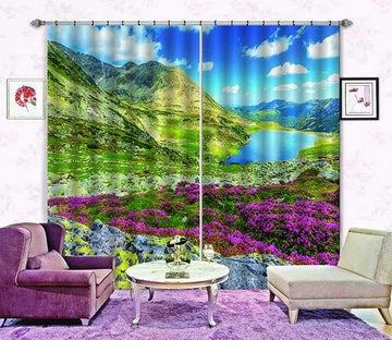 3D Mountains Lake Flowers 711 Curtains Drapes Wallpaper AJ Wallpaper 