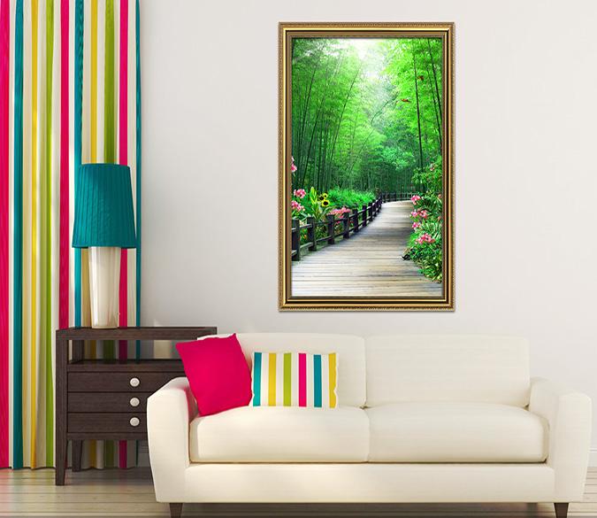 3D Pathway Bamboo Forest 067 Fake Framed Print Painting Wallpaper AJ Creativity Home 