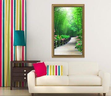 3D Pathway Bamboo Forest 067 Fake Framed Print Painting Wallpaper AJ Creativity Home 
