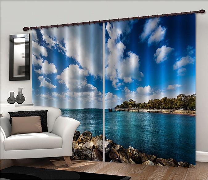 3D Vast Blue Sea 428 Curtains Drapes Wallpaper AJ Wallpaper 