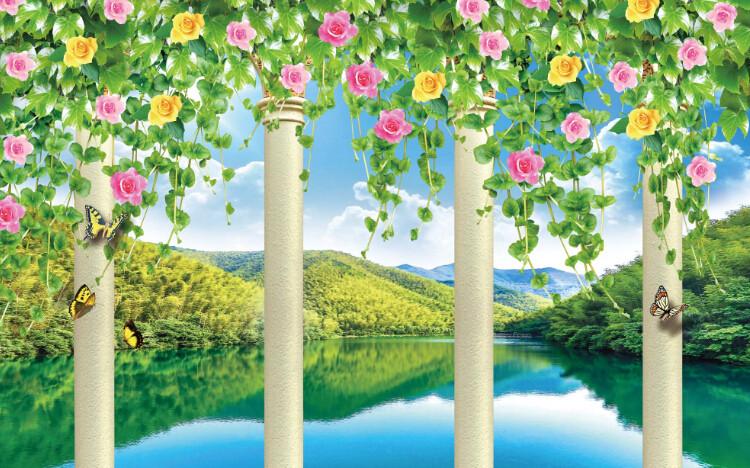 3D Green Lake And Flowers Wallpaper AJ Wallpaper 1 