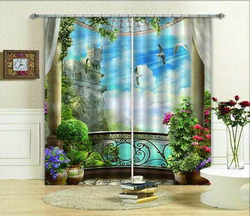 3D Lake Castle Balcony Scenery 747 Curtains Drapes Wallpaper AJ Wallpaper 