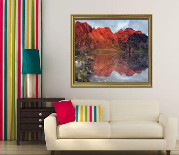 3D Red Mountain 028 Fake Framed Print Painting Wallpaper AJ Creativity Home 